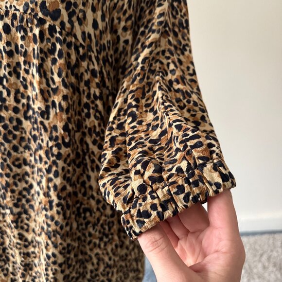 ZARA TRF | Leopard Print Babydoll Empire Waist 3/4 Sleeve Lined Mini Dress XS - Picture 4 of 11